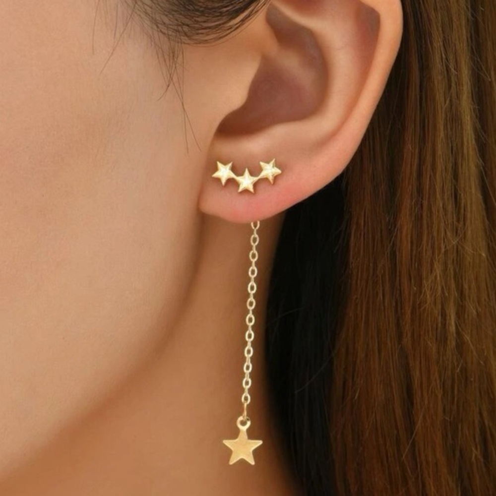 Star Drop Earrings Golden - Picture 1 of 6